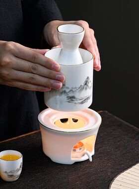 中国风黄酒温酒器家用烛台加热暖酒壶套装老式陶瓷白酒杯送礼盒装