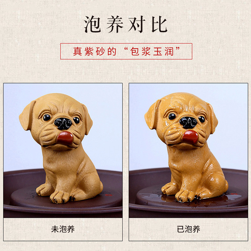 指间陶艺宜兴紫砂茶宠全手工名家精品生肖旺财狗茶玩小狗茶盘摆件