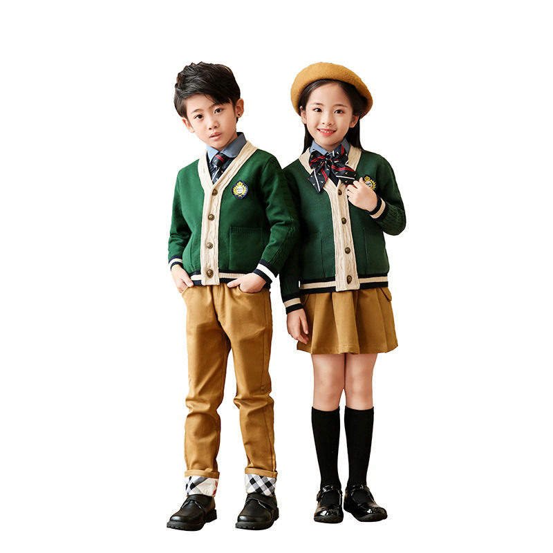 幼儿园园服春秋装毛衣开衫英伦风绿色班服小学生校服秋冬套装定做