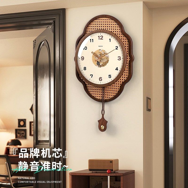 2024新款高端挂钟客厅挂墙中古风装饰钟表轻奢大气高级感创意时钟