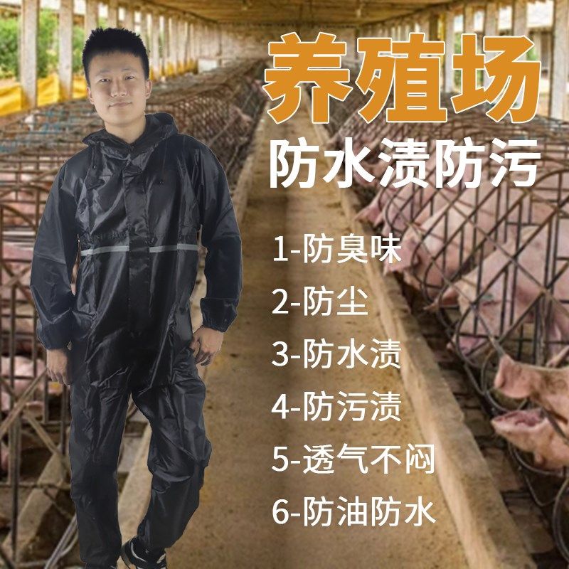 养殖场专用工作服养猪喂猪防臭专用防护服防水防油连体连帽工作服