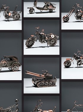 复古手工铁艺机车模型摆件客厅酒柜电视柜装饰品创意家居摆设