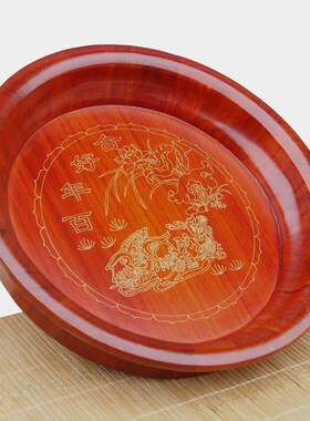 实木婚嫁圆盘茶盘浙江桶盘结婚庆用品圆形托盘糖果盘复古收纳木盘