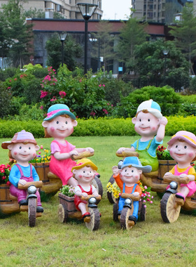 户外花园玻璃钢雕塑卡通蜜蜂花缸摆件幼儿园人物花盆园林景观装饰