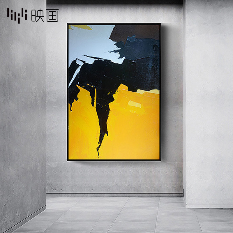 过道楼梯画走廊玄关壁画抽象装饰画油画竖版黄色家居挂画样板房画