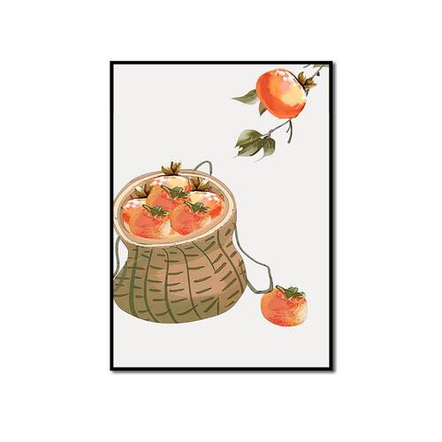 中国风民俗花鸟柿子沙发背景画平安喜乐客厅三联装饰画餐厅挂画芯