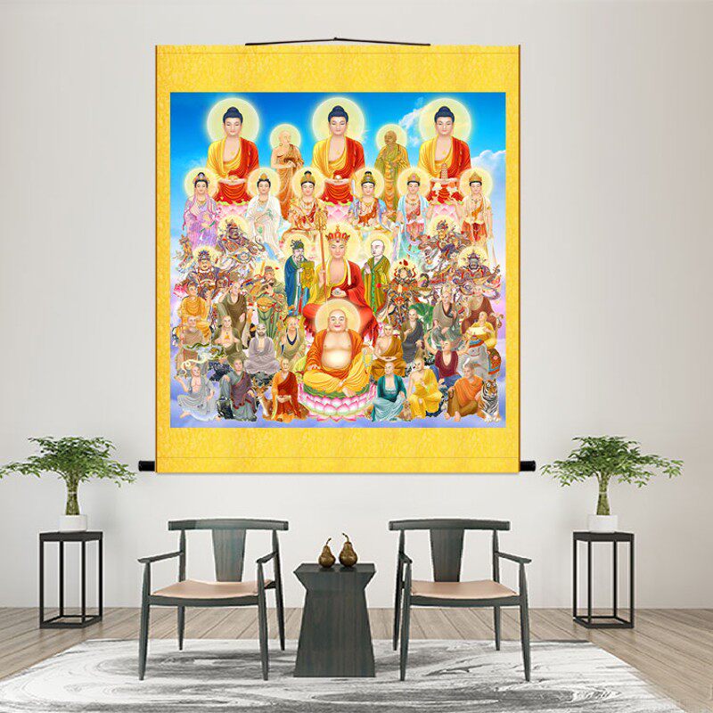 高清十八罗汉全堂佛菩萨佛像画 全佛图如来佛祖观音画像 卷轴挂画