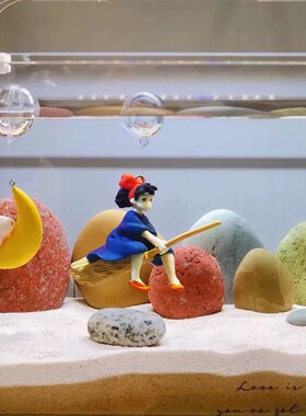 鱼缸造景创意悬浮水族箱饰品漂浮小仙女套装小魔女摆件月亮猫