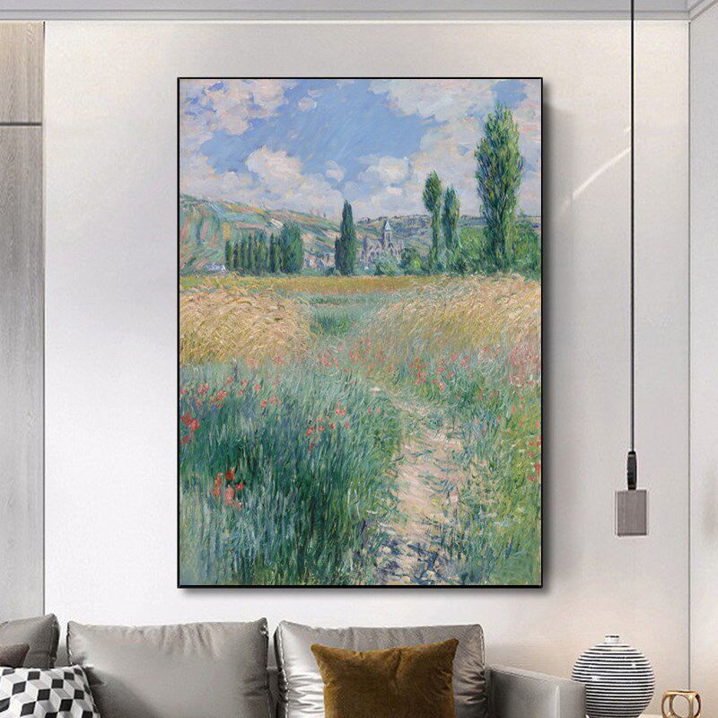 纯手绘油画莫奈圣马丁小路花卉风景印象画玄关客厅装饰画手工挂画