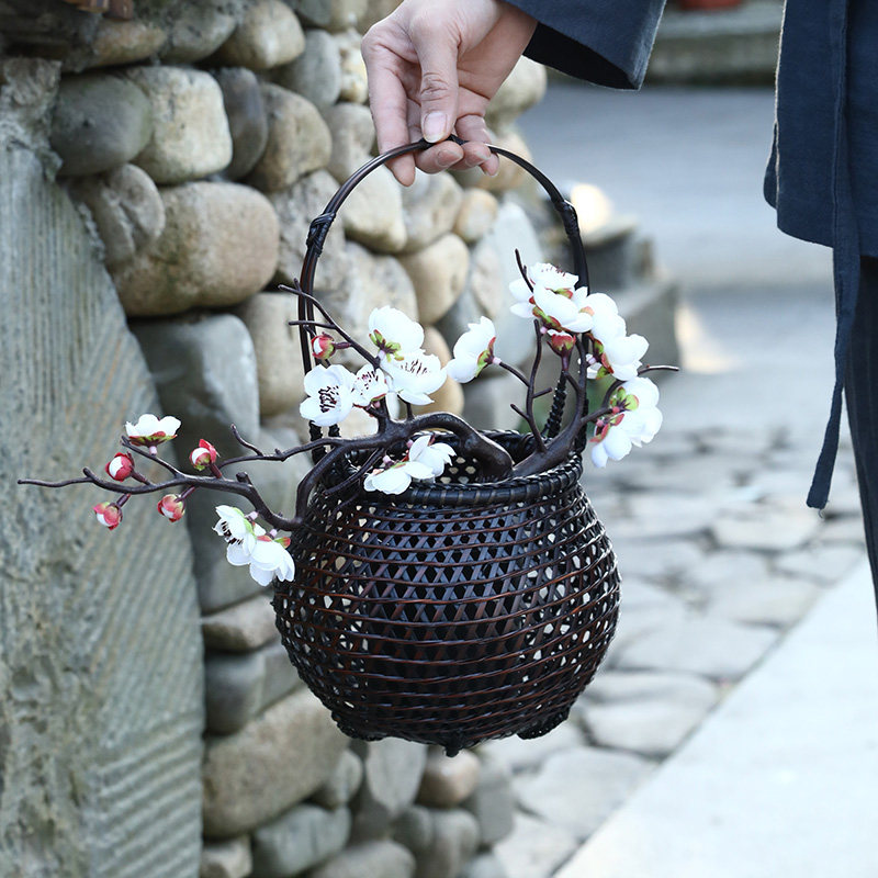 手工竹编花器 客厅玄关茶几插花器 禅意日式茶艺花插花篮竹摆件