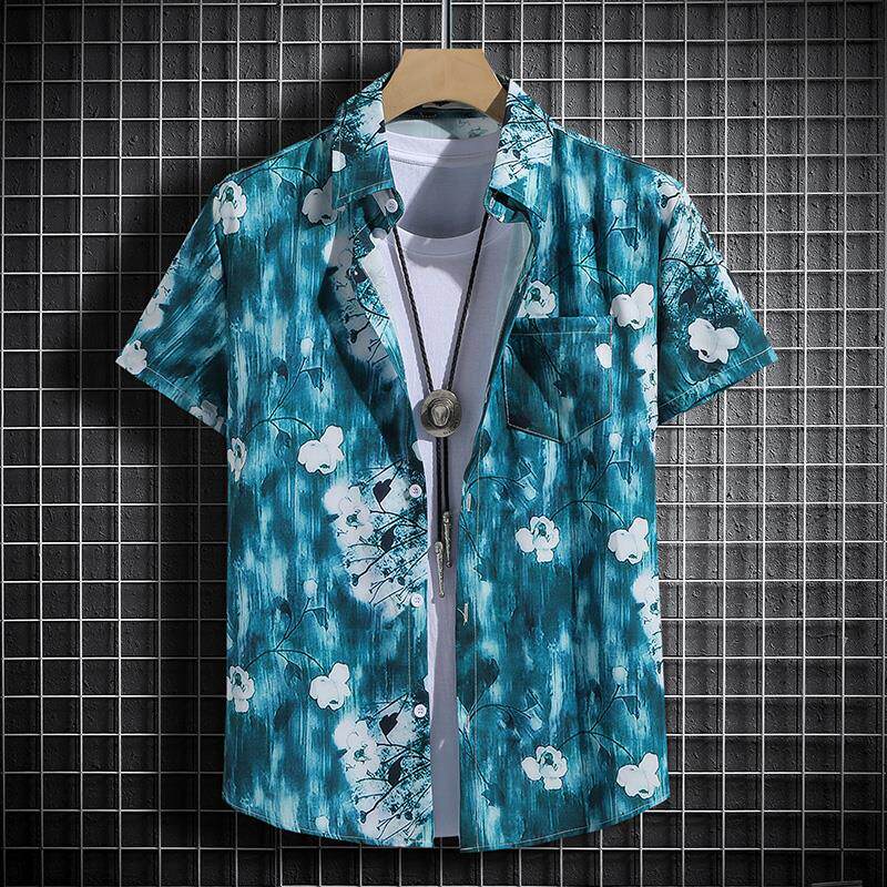 港风复古夏威夷短袖vintage花衬衫男海南三亚旅游情侣沙滩服衬衣