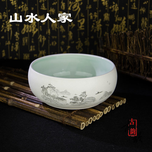 景德镇仿古笔洗陶瓷茶洗洗笔缸大号小号书法国画文房水盂茶具配件