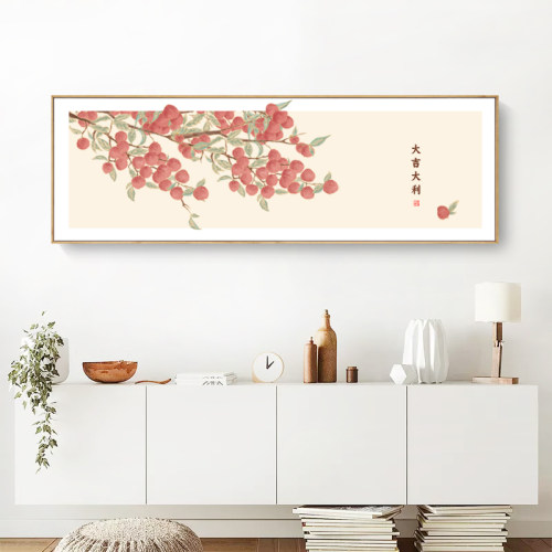 新中式水果荔枝装饰画客厅沙发背景墙挂画鸿运当头大吉大利壁画