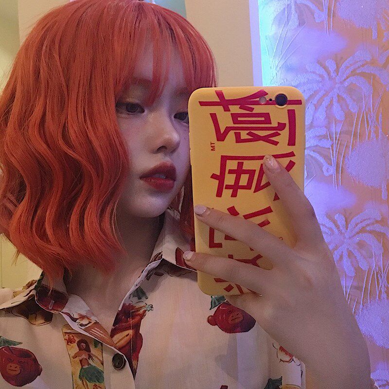 脏橘色假发女全头套式短发卷发蛋卷头万用cos整顶橙色彩色万圣节