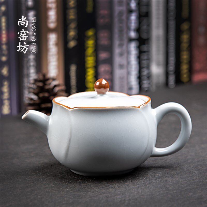 月白釉汝窑一壶两杯泡茶壶陶瓷中式汝瓷高档二人茶具冰裂纹带托盘