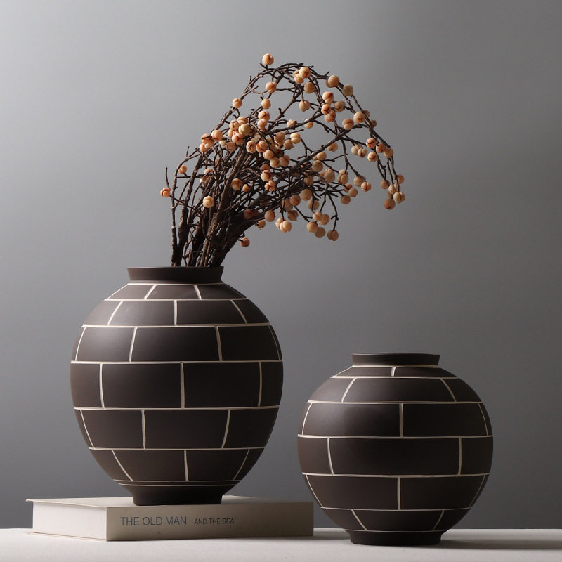 中古创意陶瓷花瓶样板房茶室书房插花装饰品拼色罐子摆件花架花器