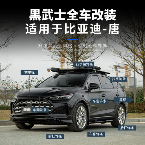 L6F比亚迪唐黑武士套件唐亮黑车窗饰条行李架前中网车标全车黑化