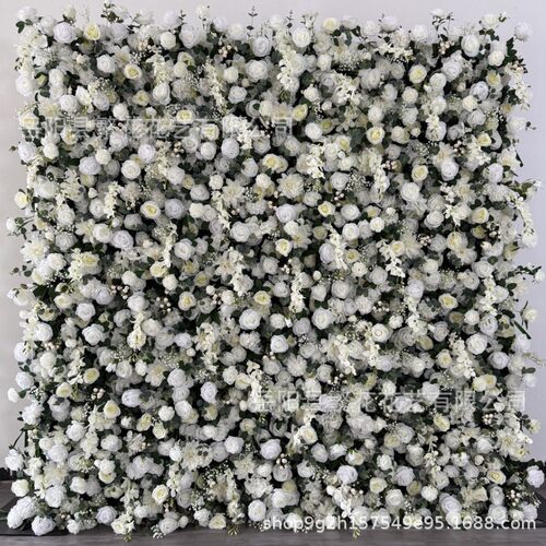 5D白绿花墙布底花墙婚庆道具背景装饰仿真花跨境外贸花墙