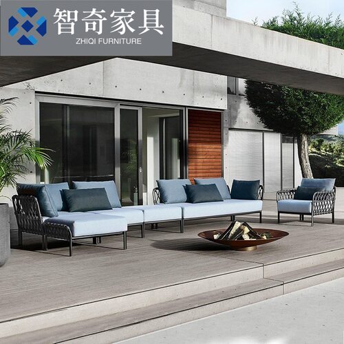户外庭院绳编沙发室外花园别墅藤沙发单人椅茶几防水防晒休闲沙发