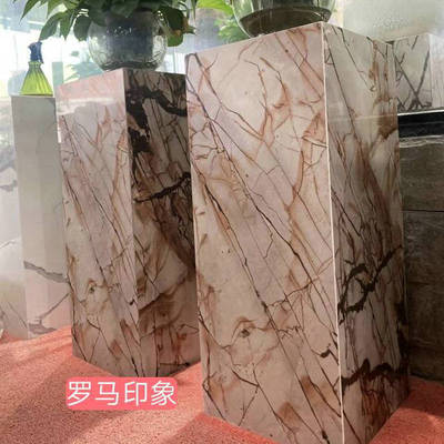 酒店会所用大理石岩板花架台 走廊玄关摆件展示台 客厅落地花架台