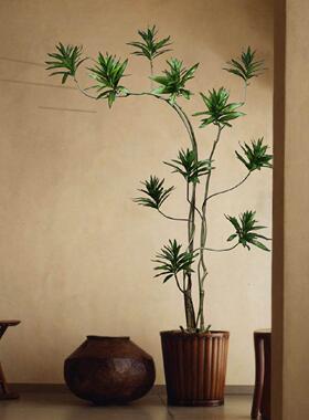 彷真绿色植物百合竹盆栽中古风室内客厅大型假植物景观落地装饰摆