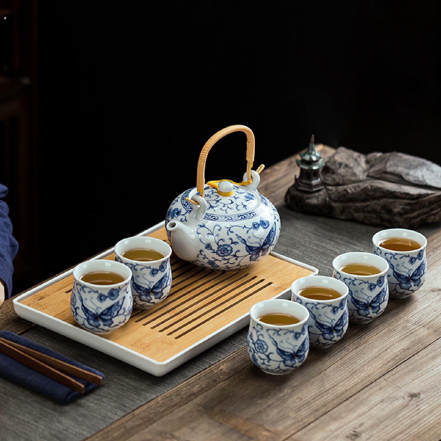 提梁壶套装功夫茶具整套家用6人茶杯茶壶陶瓷大容量日式耐热泡茶