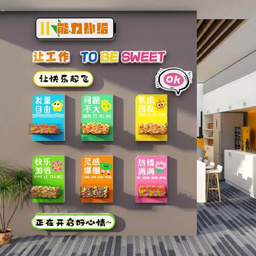 糖果文化公司能量补给站茶水间布置办公室墙面装饰企业高级感氛围