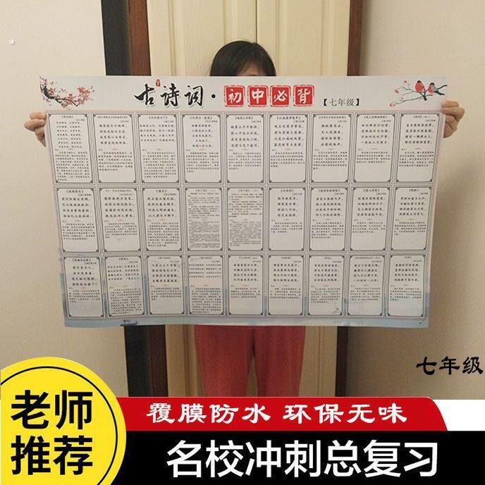 初中必背古诗词文言文 老师推荐初高中课文同步必背知识 墙贴挂图