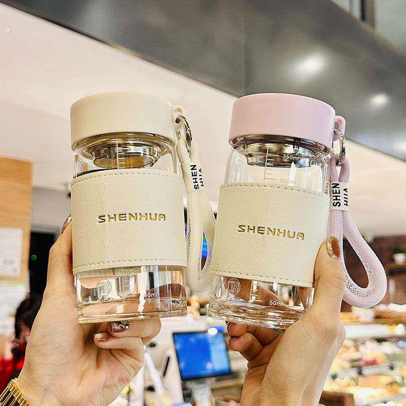 小巧玻璃杯便携简约带刻度水杯女生高颜值新款2025泡茶耐高温杯子