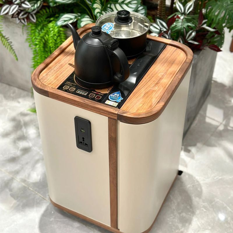 现代移动茶水柜黑胡桃实木烧水壶一体可茶桌边柜储物柜泡茶台边几