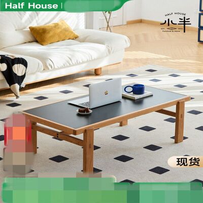 小半家具岩板茶几樱桃木中古风小户型茶桌客厅阳台方形实木小茶台