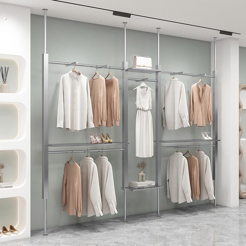 服装店展示架不锈钢上墙立柱挂衣服架男女装店专用壁挂式陈列货架
