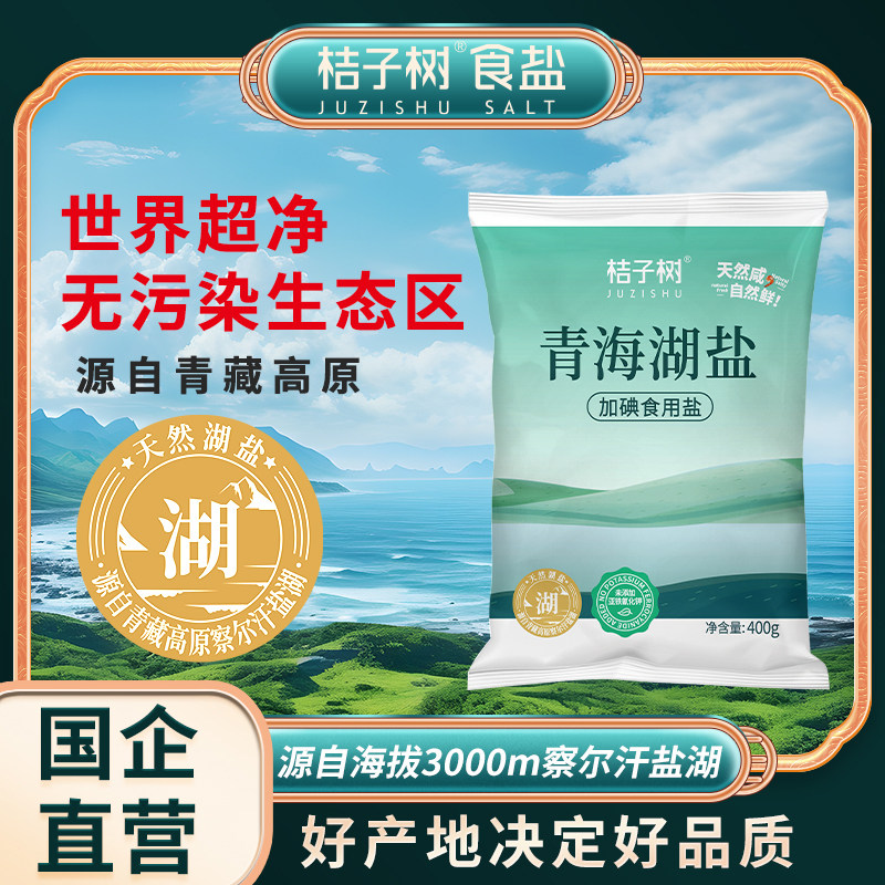 桔子树青海湖盐加碘藏青盐食用盐家庭食盐400g细盐不加抗结剂盐巴图片