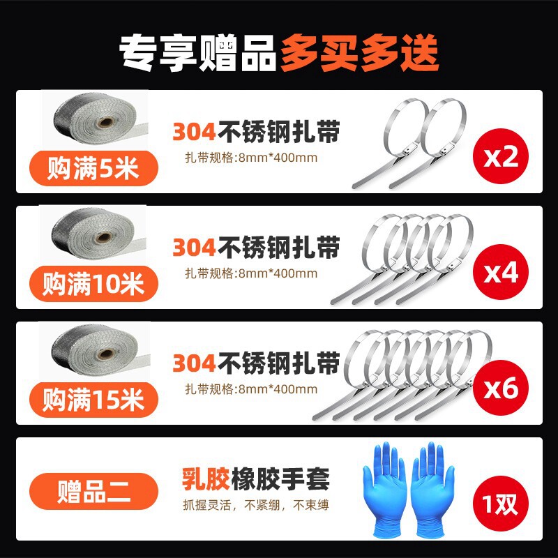 排烟管隔热棉带耐高温防火燃气热水器包汽车排气管火炉烟筒囱防烫