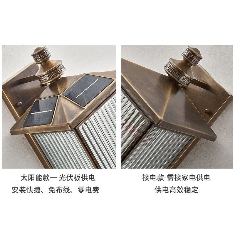 全铜壁灯太阳能户外防水别墅大门两侧外墙庭院中式室外柱子长壁灯