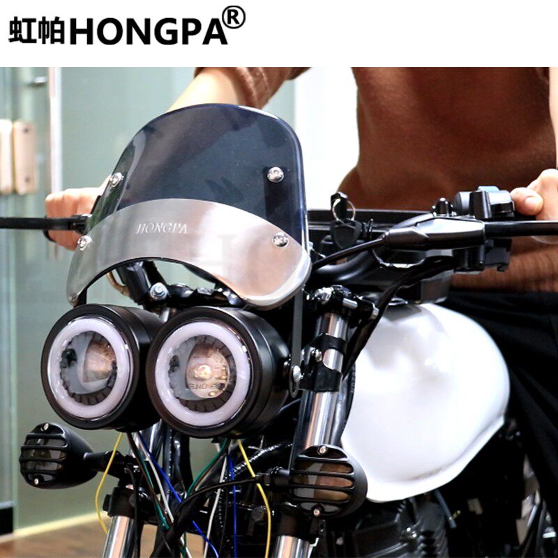 适用鑫源cg125摩托车大灯8寸改装网罩复古双灯远近光雾灯总成配件