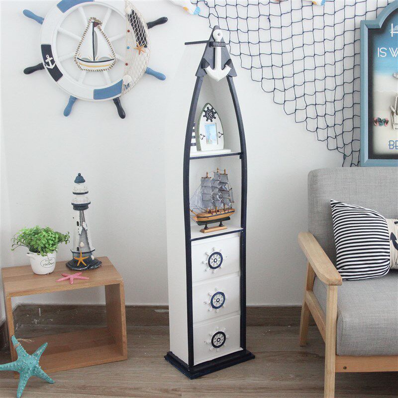 创意简约收纳储物窄柜子30cm儿童地中海床头柜客厅卧室实木船柜子