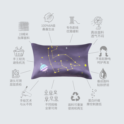 The mole重磅真丝枕套学生宿舍卡通幼儿园双面儿童真丝枕套桑蚕丝