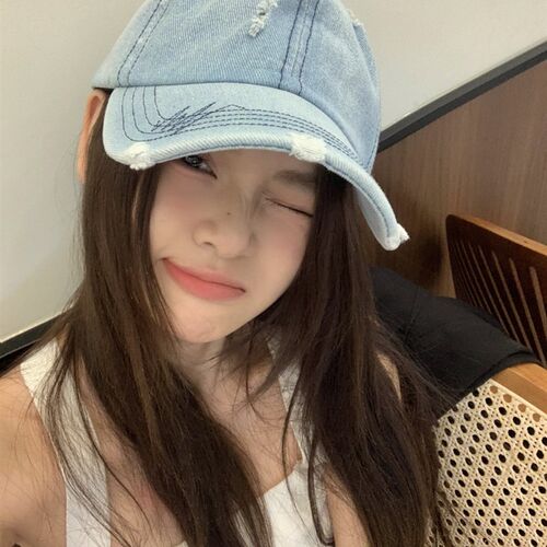 Double11 日系复古水洗做旧破洞软顶牛仔鸭舌帽女牛仔棒球帽防晒