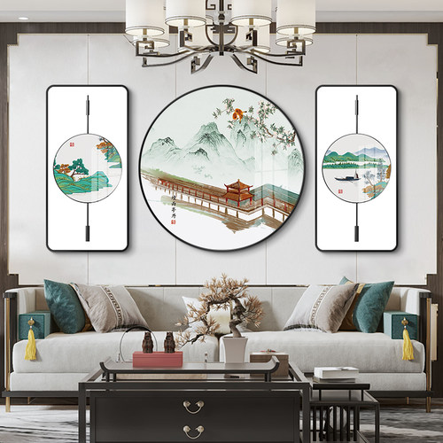中国风新中式客厅沙发背景墙装饰画三联画餐厅茶室花鸟挂画壁画