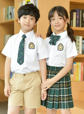 幼儿园园服男女童装学院风班服夏季白色衬衫短袖中小学生校服套装