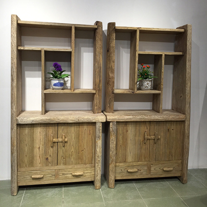 客厅家具实木博古架原生态樟木茶室展示收纳柜储物多宝阁免漆做旧