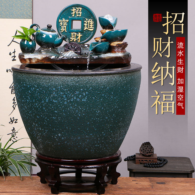 景德镇陶瓷金鱼缸阳台办公室客厅落地家用循环流水摆件庭院大鱼缸