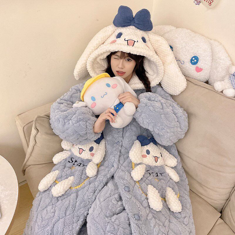 珊瑚绒睡袍女款秋冬季加厚加绒三层夹棉袄睡衣长款冬天浴袍家居服