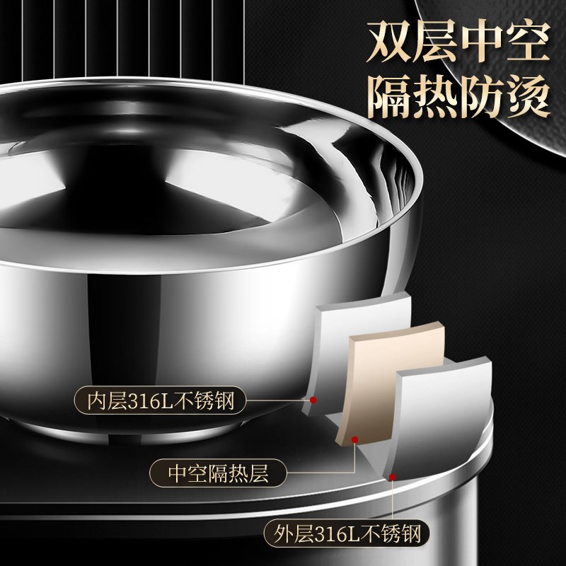 316L不锈钢碗饭碗汤碗单个双层防烫防摔儿童碗家用小碗泡面碗铁碗