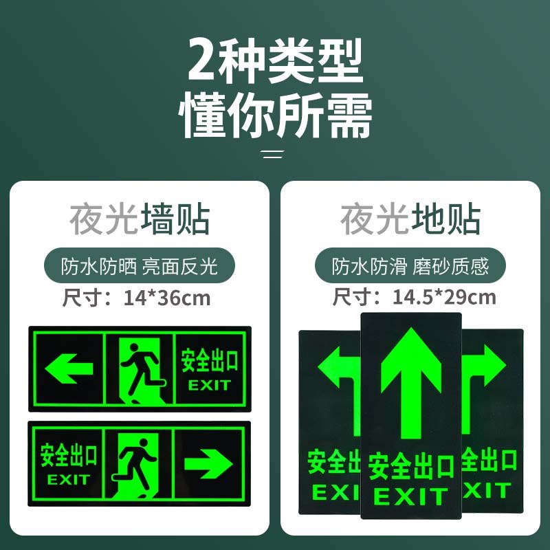 安全出口指示牌消防通道疏散标识牌夜光墙贴应急紧急逃生楼梯警示