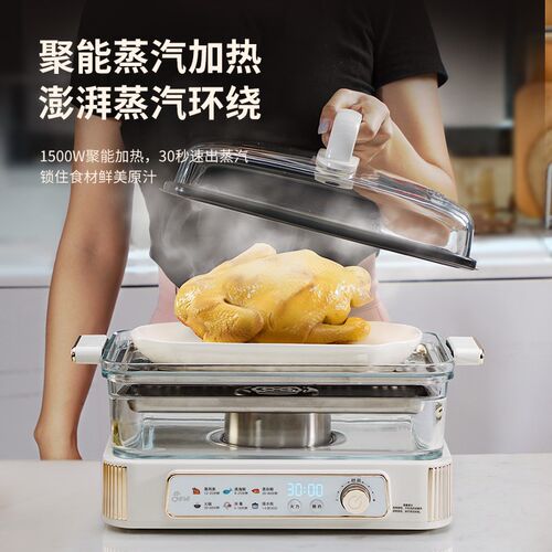 JESE洁氏电蒸锅家用多功能蒸煮一体玻璃大容量三层火锅蒸汽电炖锅
