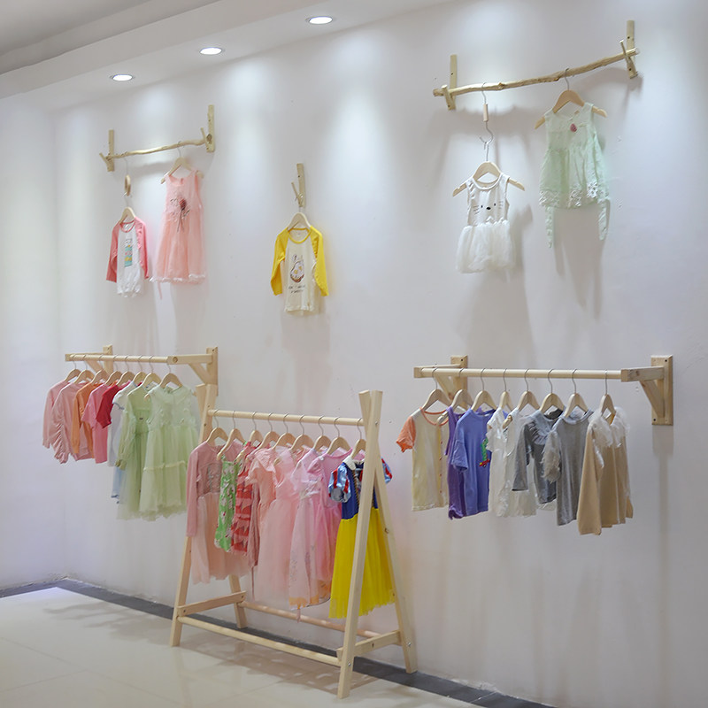 服装店展示架原木色落地式挂衣架童装店衣架陈列衣服货架服装架子