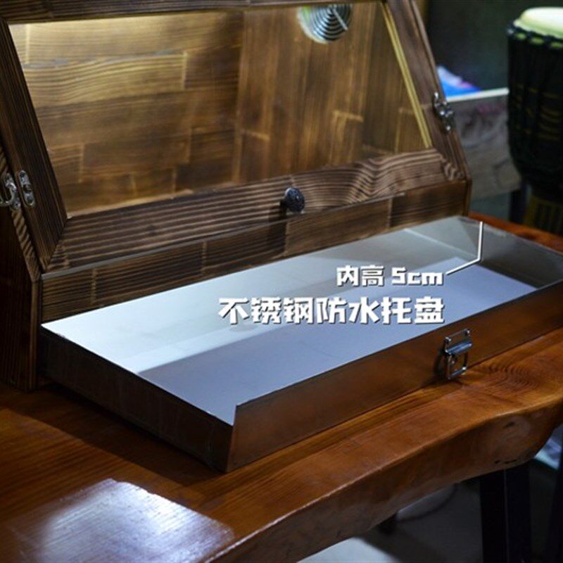 实木爬虫箱碳化实木箱芦丁鸡饲养箱防水不锈钢款爬虫斜面做旧龟箱
