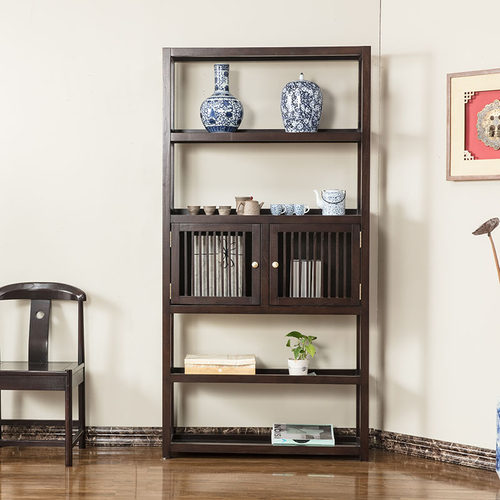 博古架新中式实木储物架书架茶具展示架多宝阁置物金秋檀木古董架